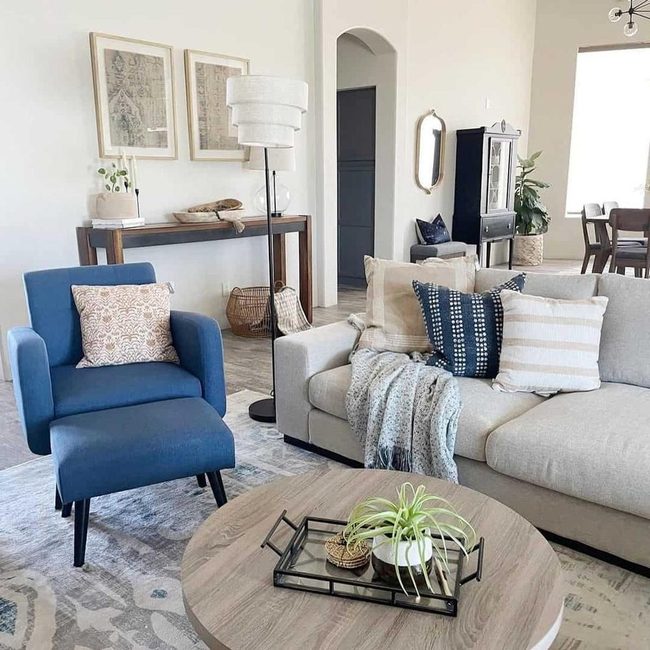 Blue Chairs Against Gray Sofa