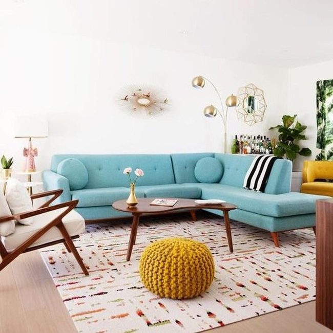 Light Blue Sofas With Yellow Accents