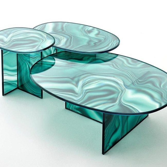 Teal Marbled Glass Tables