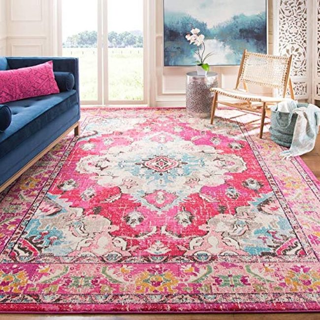 Pink Gray Distressed Area Rug