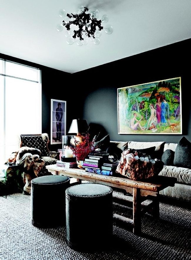 Black Walls, Colorful Art Centerpiece
