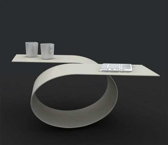 Curved White Table With Minimalist Coffee Setup