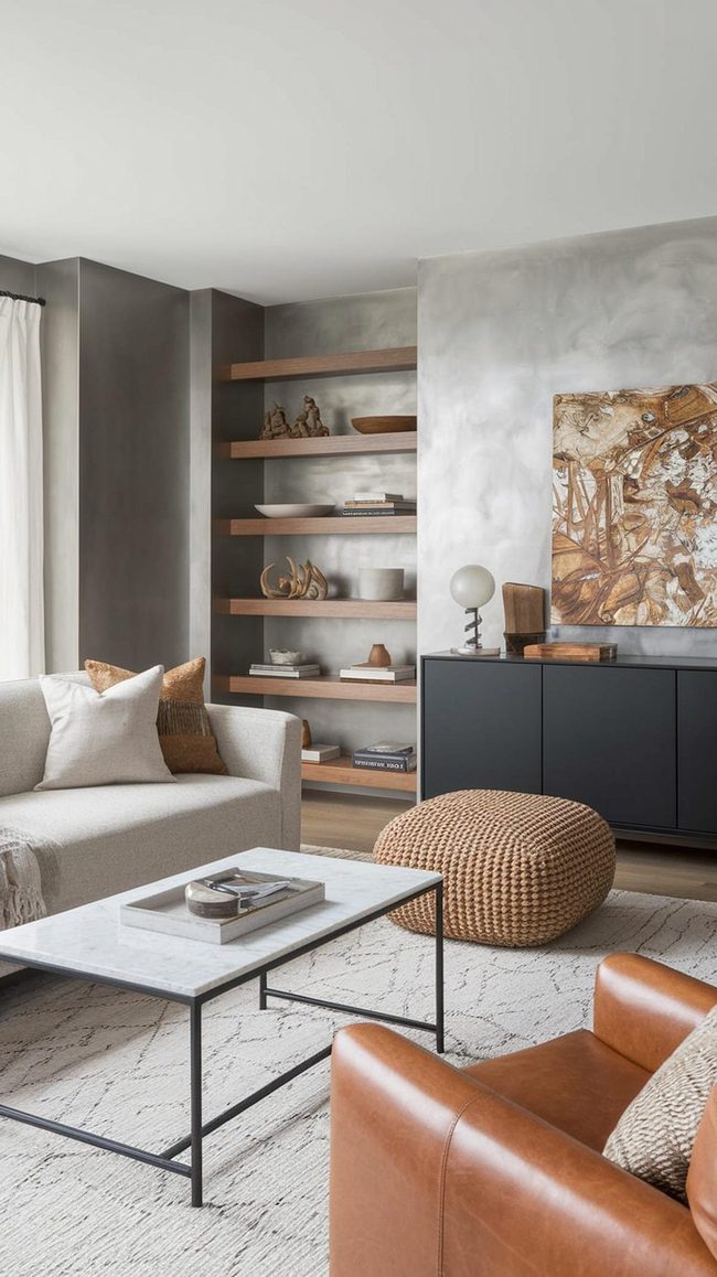 Gray Living Room With Mixed Materials