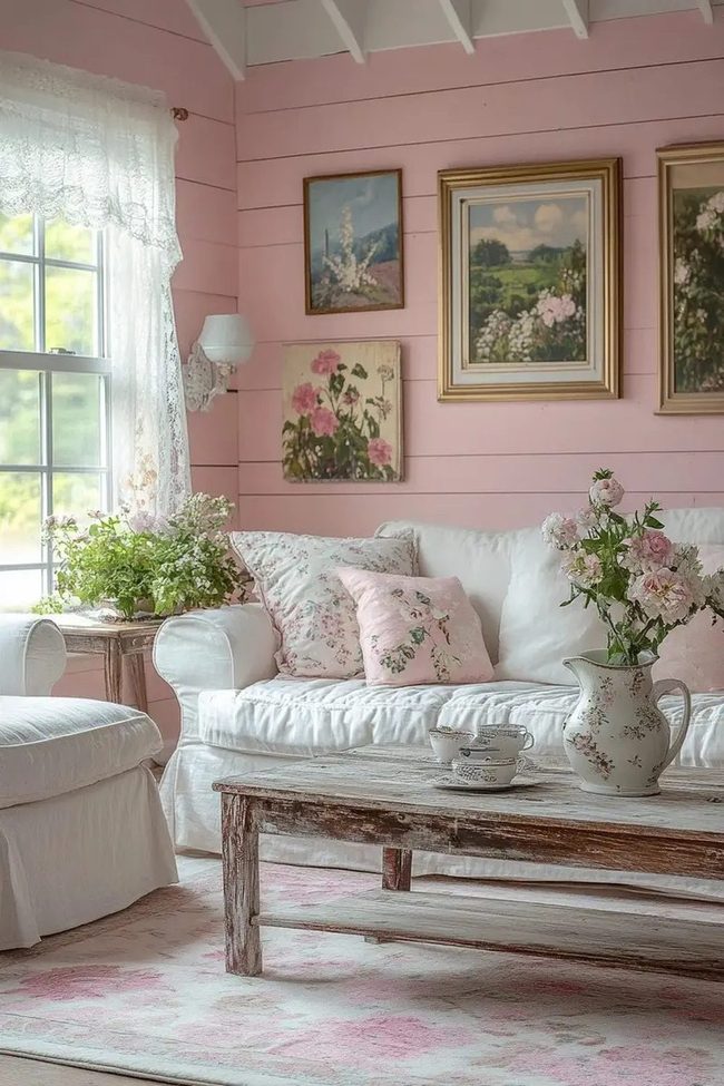 Pale Pink Vintage Living Room