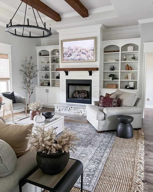 Shiplap Fireplace With Hidden Storage