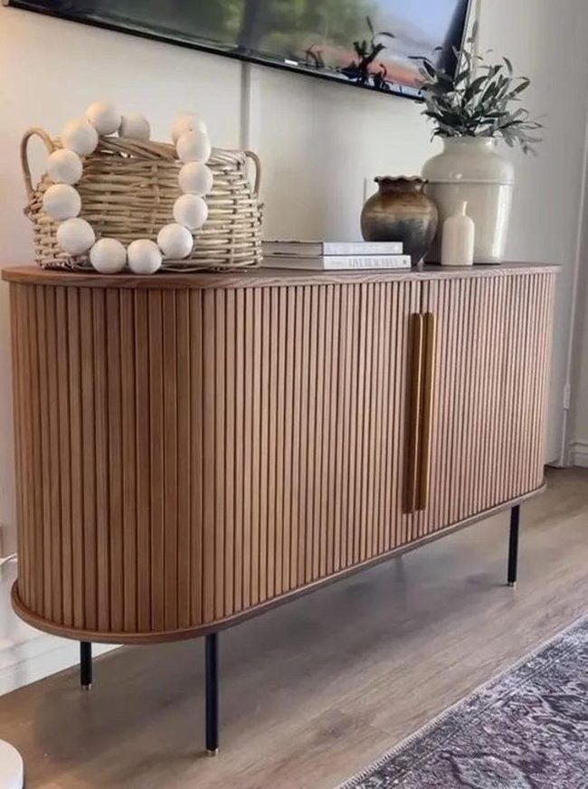 Grooved Wood Cabinet With Natural Layers