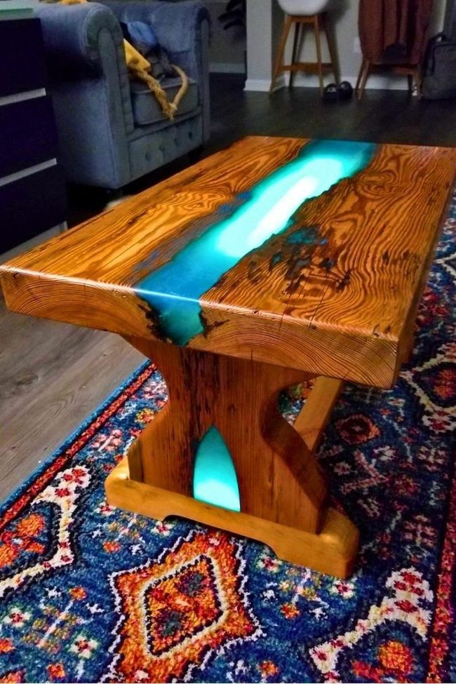 Led-Lit Resin River Coffee Table