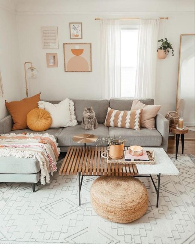 Gray Orange Living Room Layers