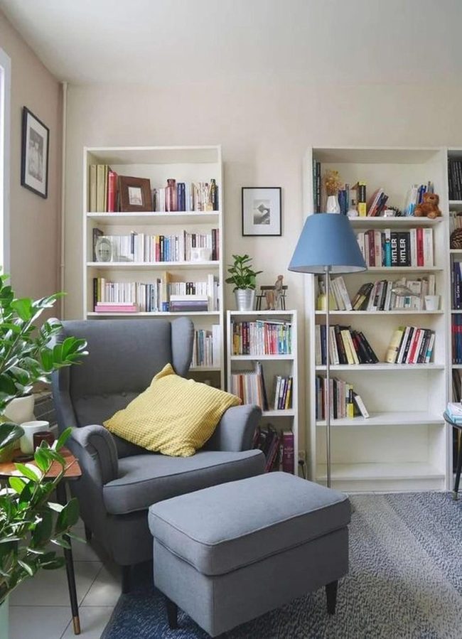 Gray Armchair Blue Reading Lamp
