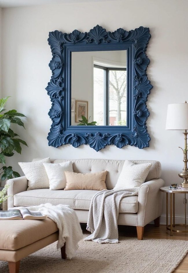 Navy Blue Mirrors Reflect Glow Everywhere