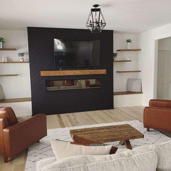 Black Chevron Fireplace Entertainment Wall