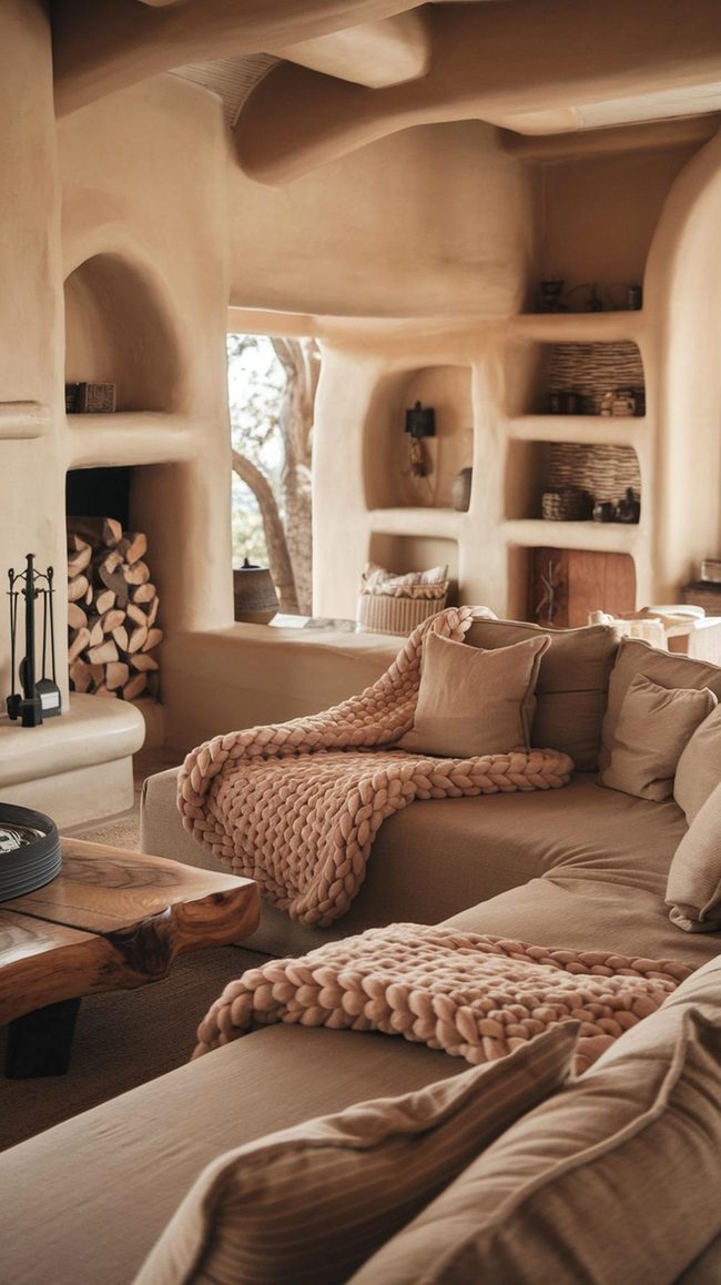 Layered Textures, Earthy Tones Living Room