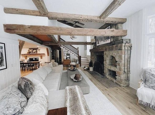 Stone Fireplace Meets Modern Living