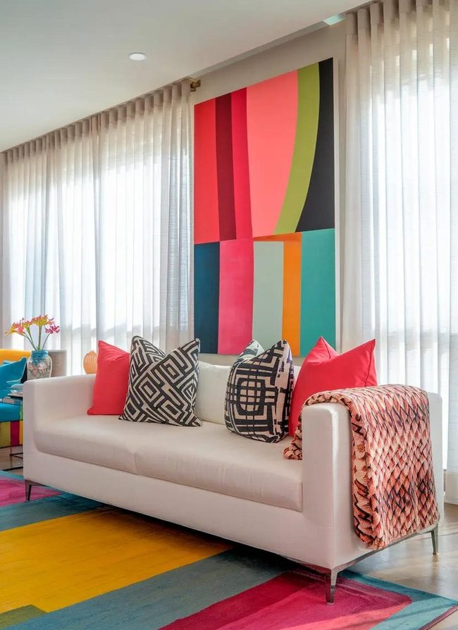 White Couch Pops Colorful Pillows