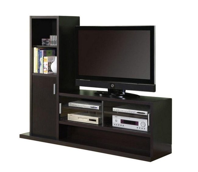 Espresso Wood Tv Stand With Open Shelving