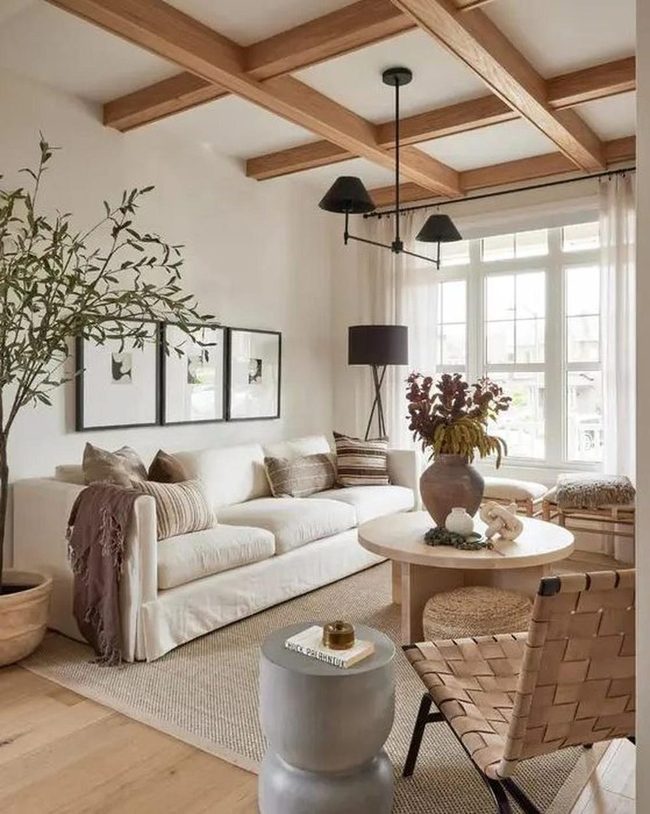 Red Flowers Frame Wooden Living Room