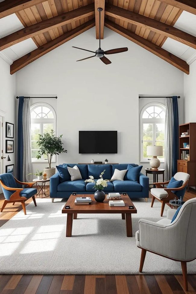 Navy Walls with Warm Wood