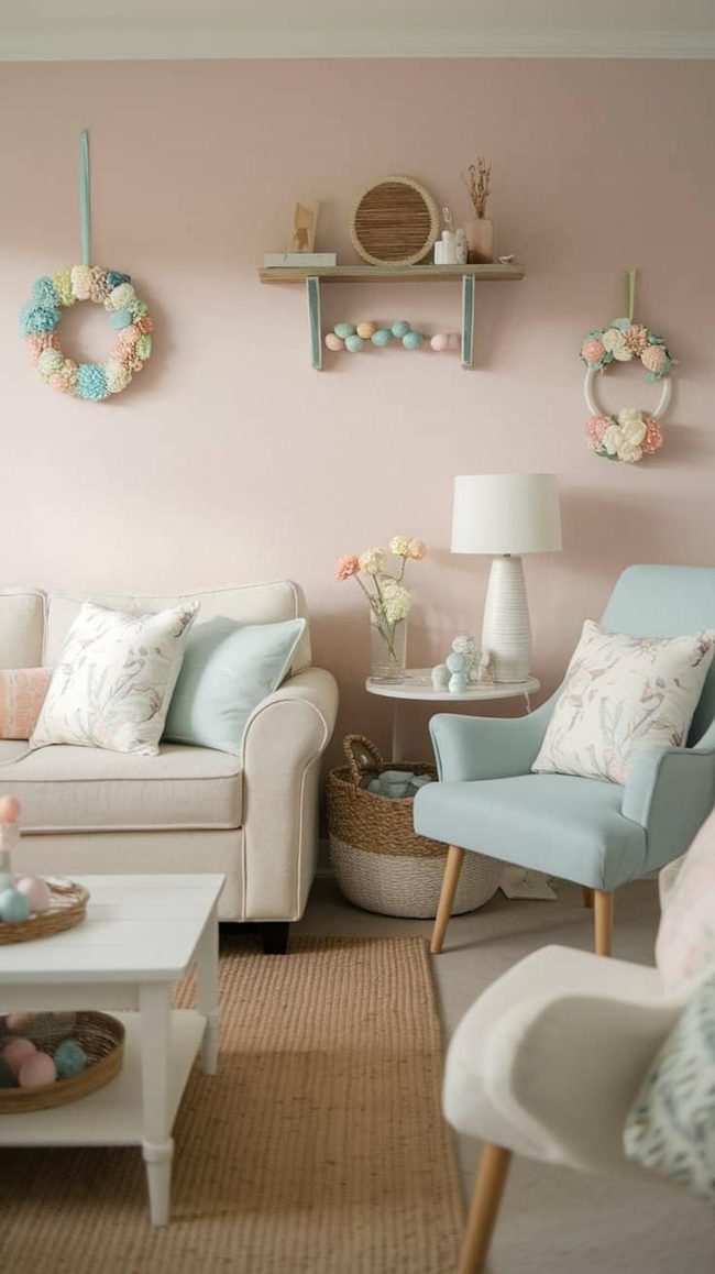 Beige Sofa Light Blue Spring