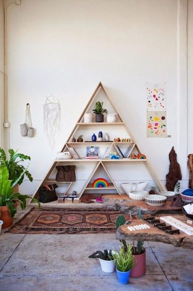 White Walls, Rainbow Shelves, Green Plants