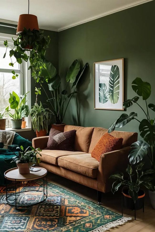 Green Plants Pop Against Burnt Orange