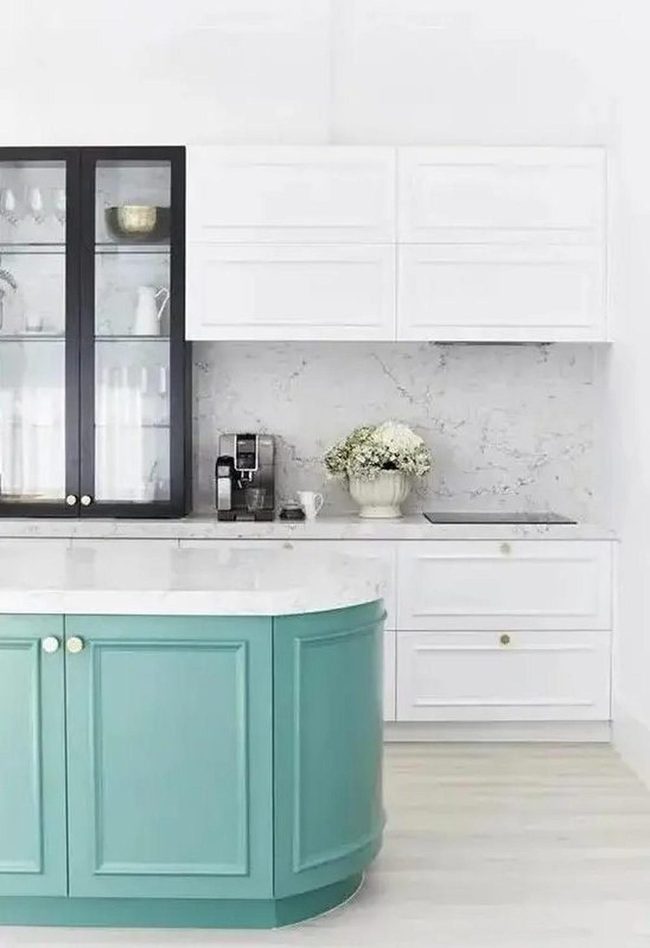 Teal Island With Brass Accents