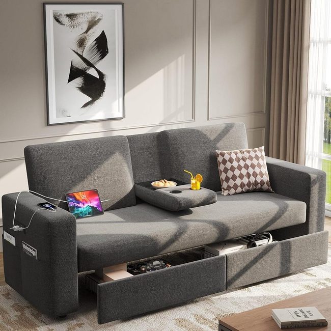 Dark Grey Sofa With Built-In Charging