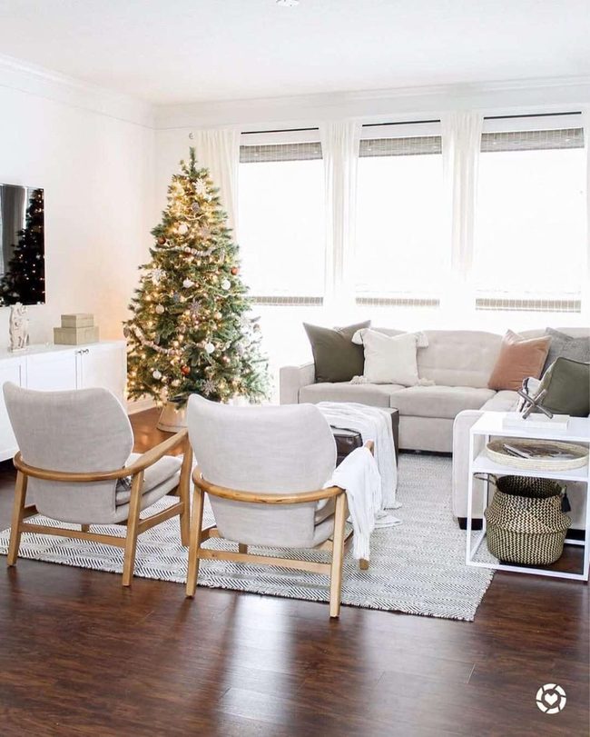 Gray Sectional With Warm Wood Accents