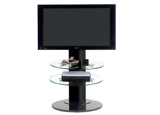 Black Glass Media Tower With Circles