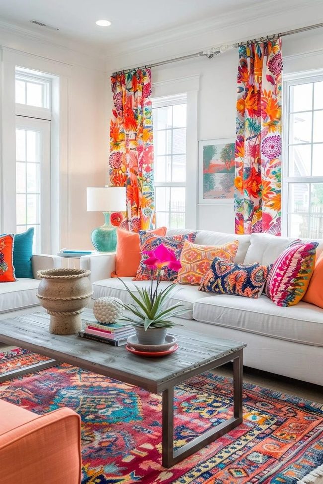 Floral Curtains, Plush Colors, Living Energy