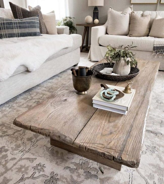 Greige L-Shaped Sofa With Weathered Wood