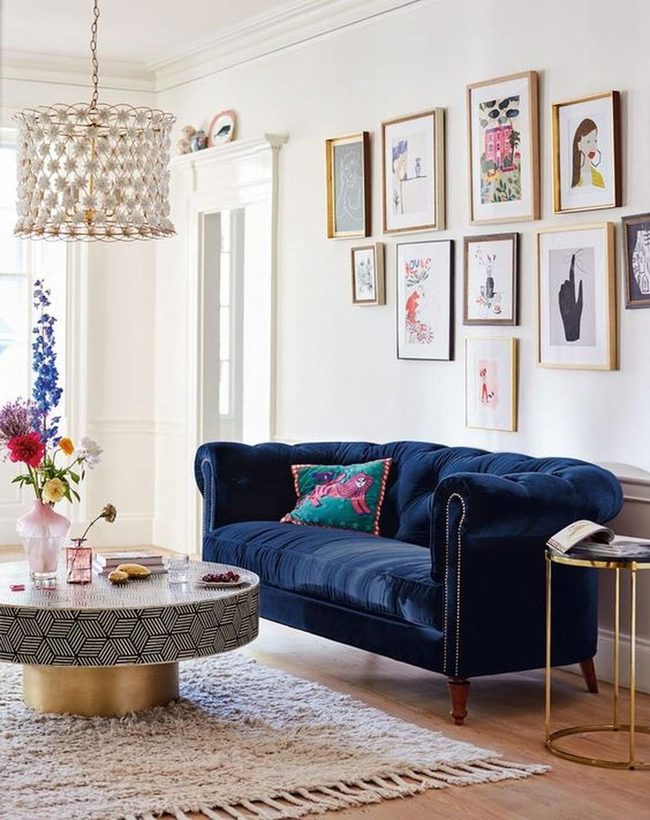 Deep Blue Velvet With Fresh Florals