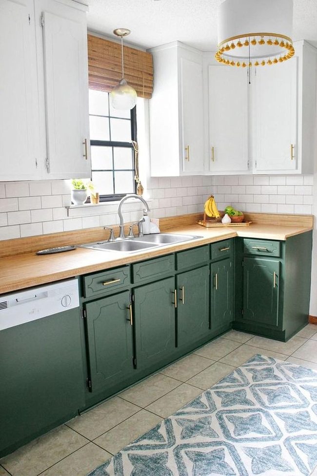 Dark Green Cabinets Meet Sunny Tassel Fixture