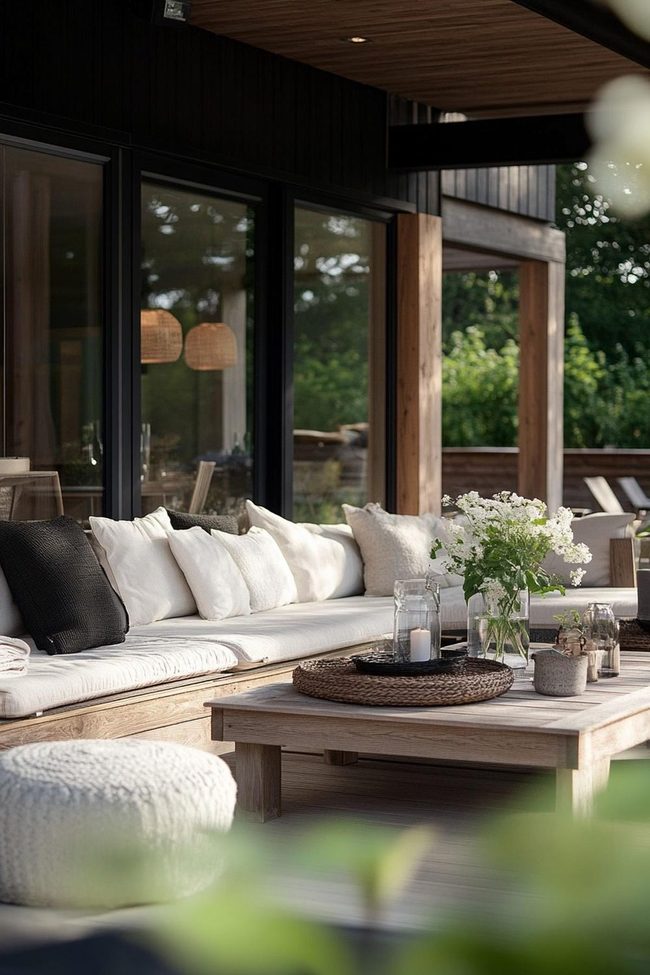White Linen Patio With Greenery