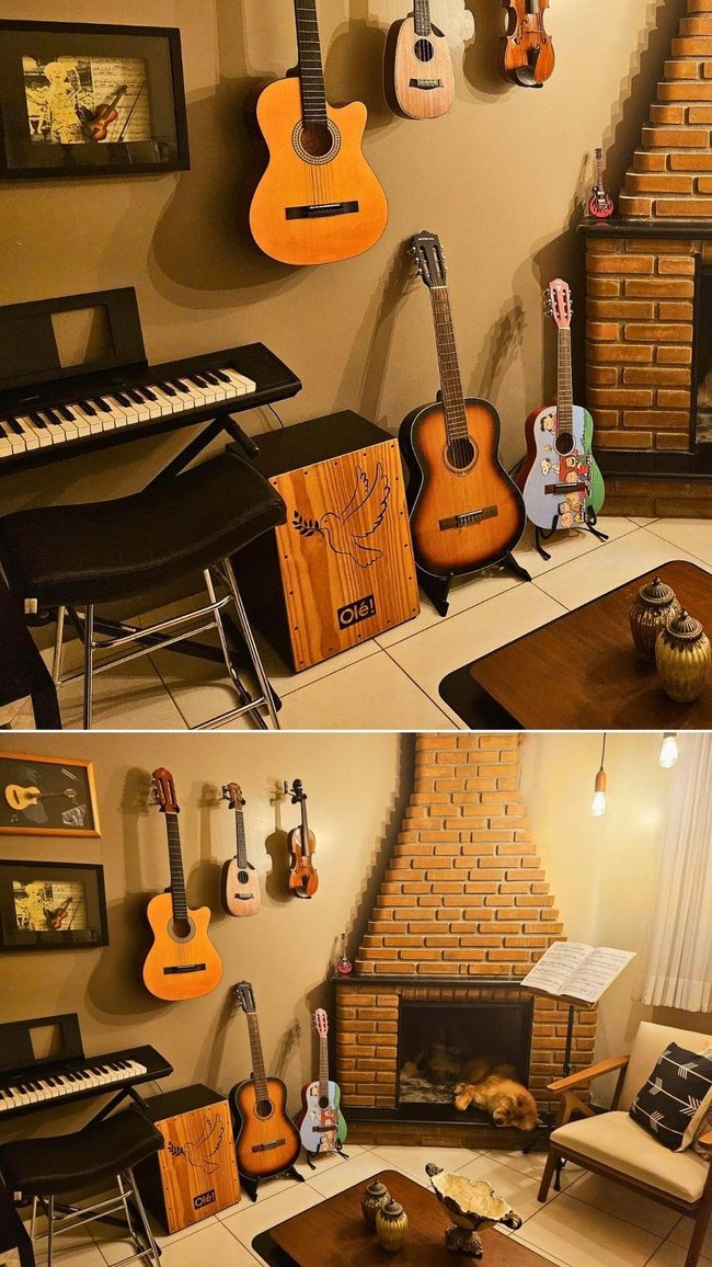 Gold Guitar With Orange Amp