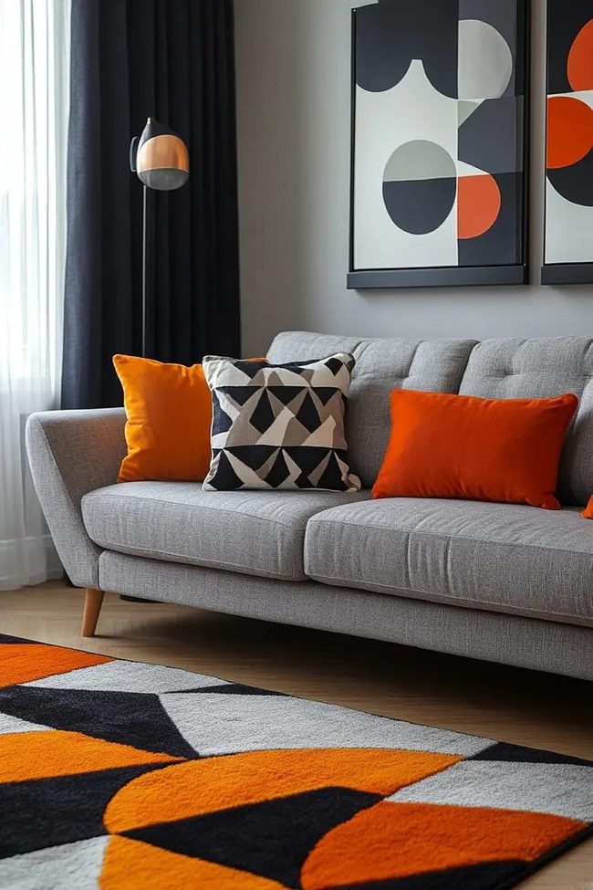 Grey Sofa With Graphic Geometry