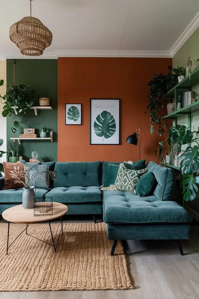 Burnt Orange Wall With Green Plants