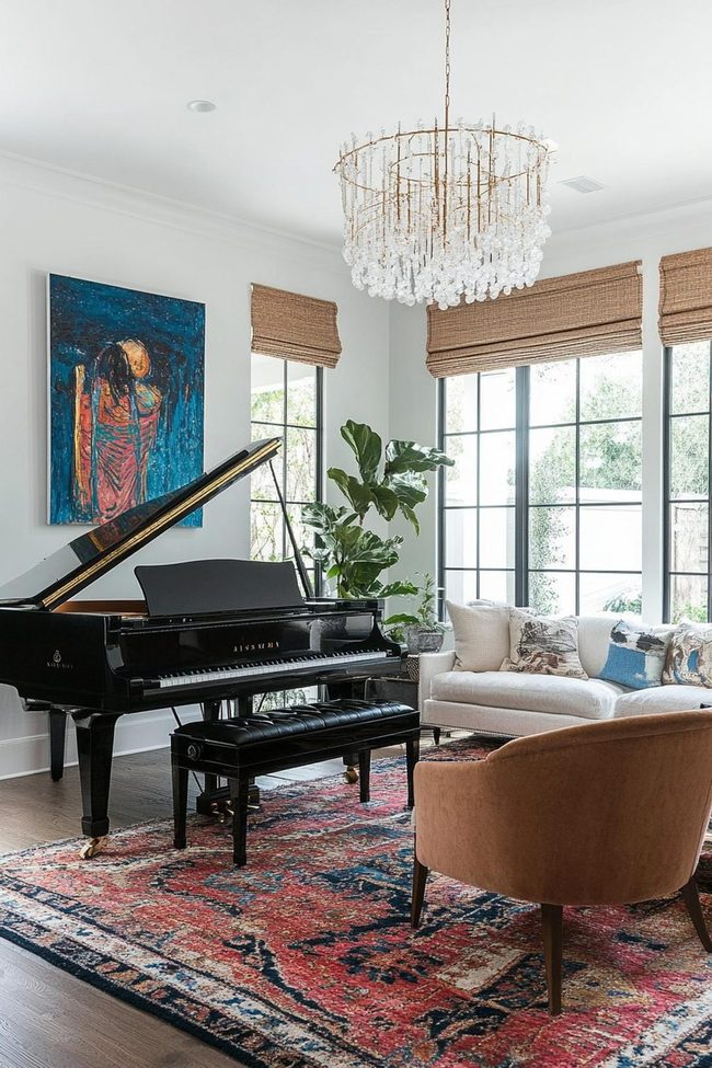 Grand Piano Surrounded By Colorful Artwork