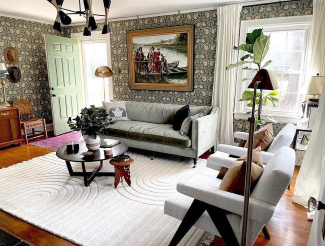 Geometric Rug Anchors Eclectic Mix
