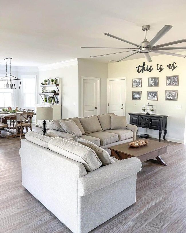 Soft Gray Sofas, Dark Wood Anchor