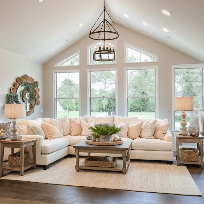 Oversized Seating Meets Stone Warmth