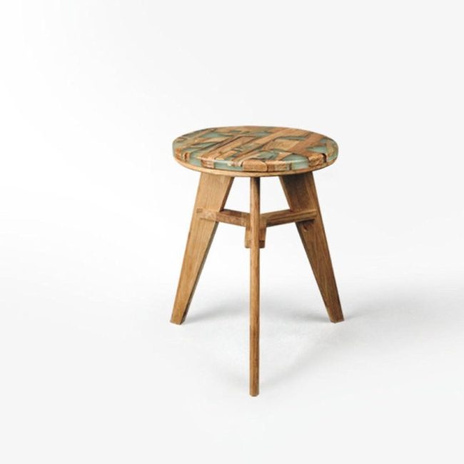 Green Mixed Wood Three Legged Stool