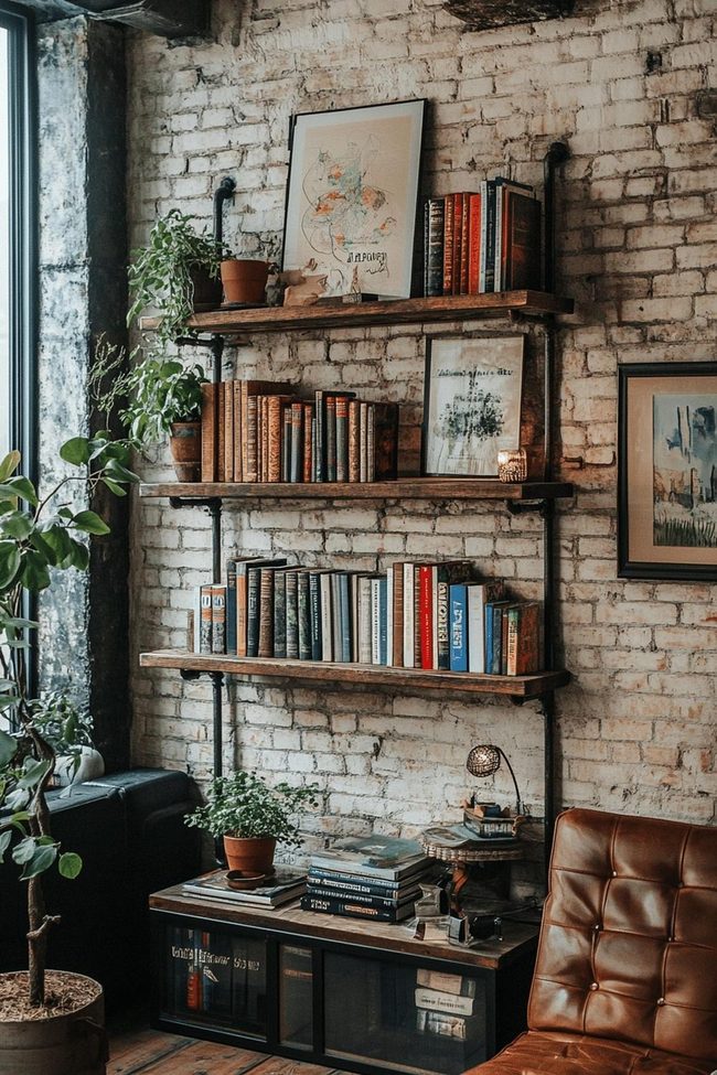 Metallic Pipes With Wooden Shelves