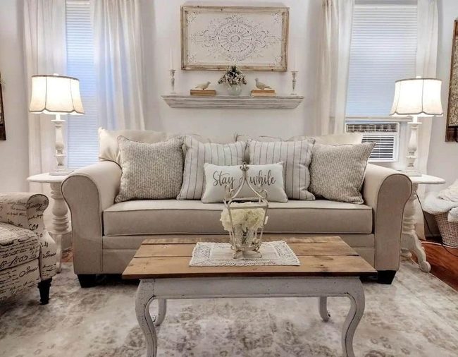 Beige Sofa Reclaimed Wood Farmhouse