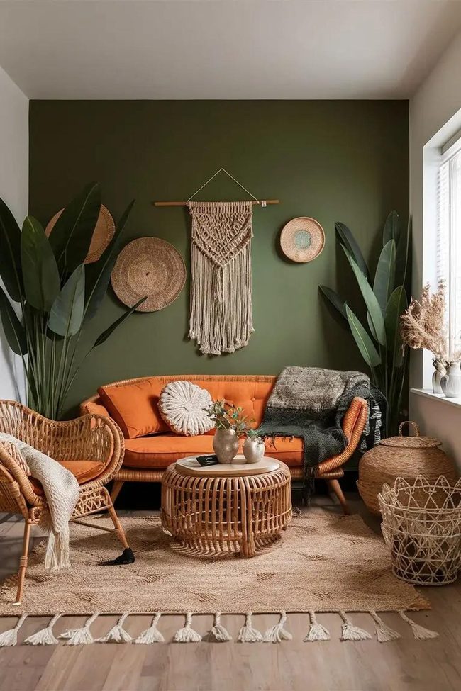 Burnt Orange Boho With Macramé Walls