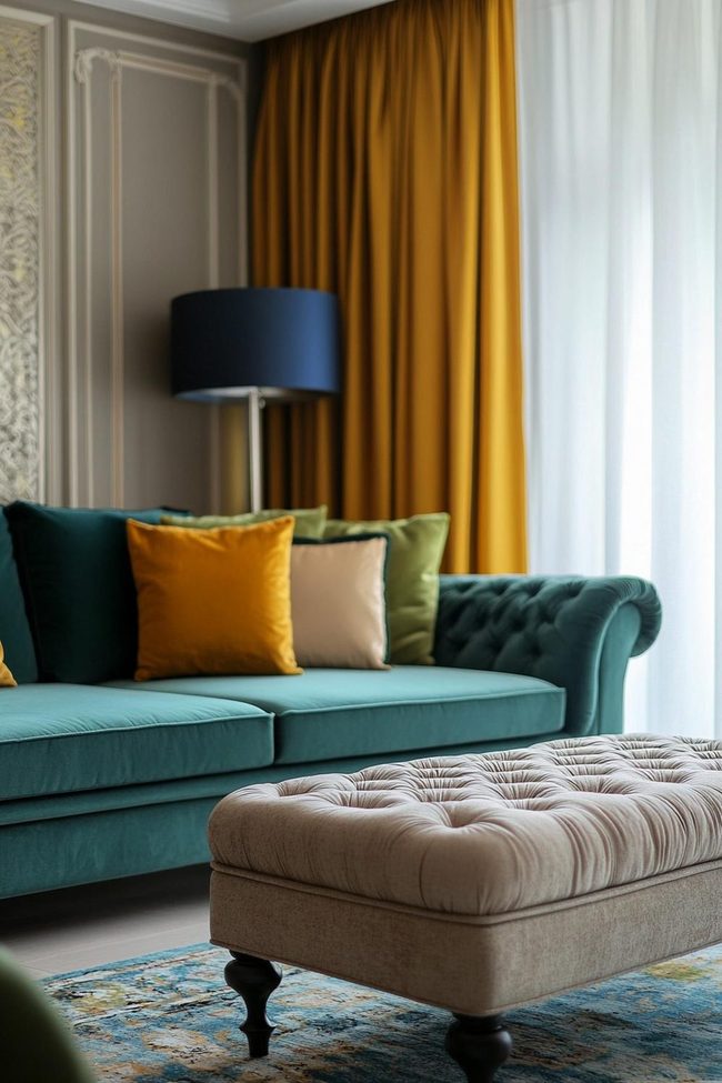 Geometric Velvet Ottoman Accent