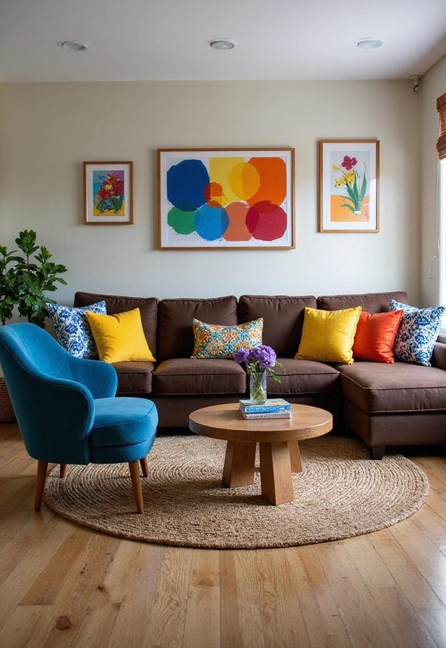 Open Colors Against Deep Brown Couch