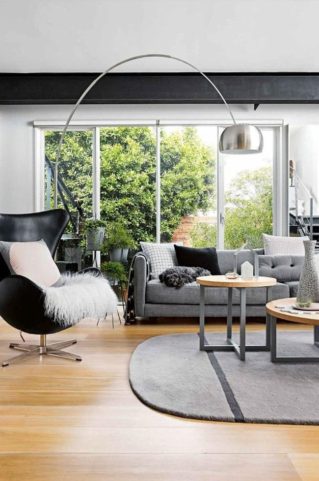 Gray Sofa Sunlit Living Space