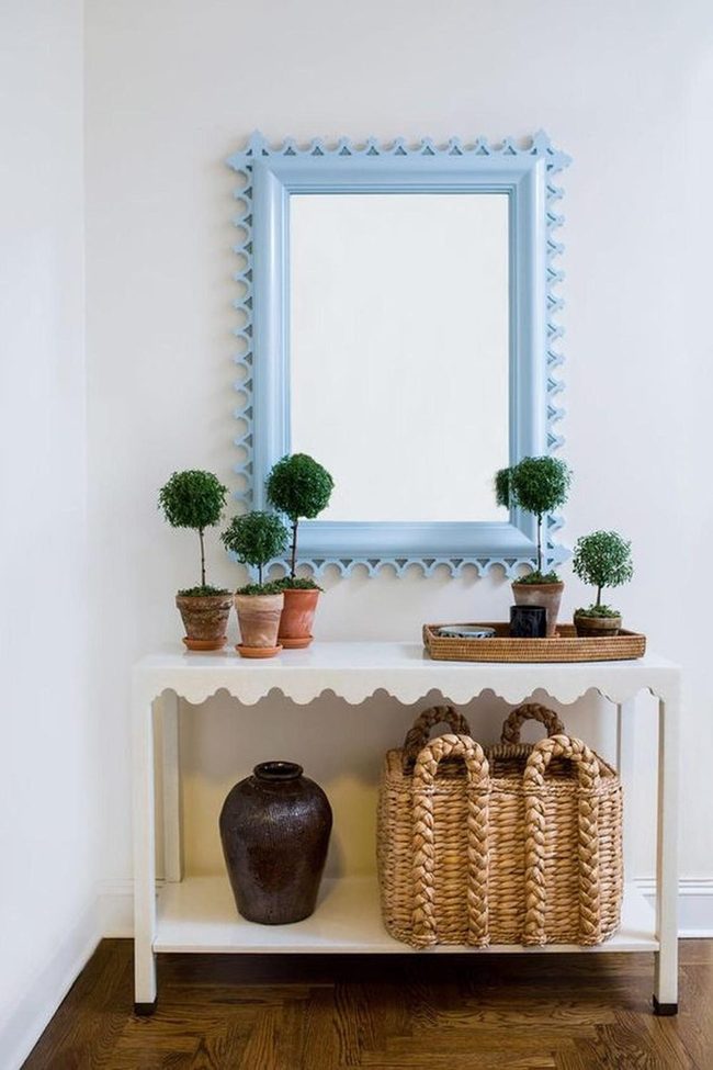 Light Blue Scalloped Mirror Statement