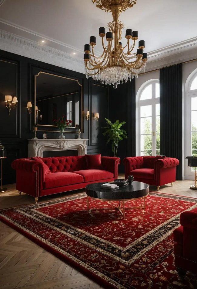 Red Velvet Sofa Statement