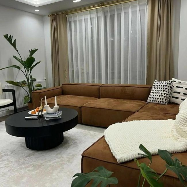 Brown Sectional With Living Green Accents